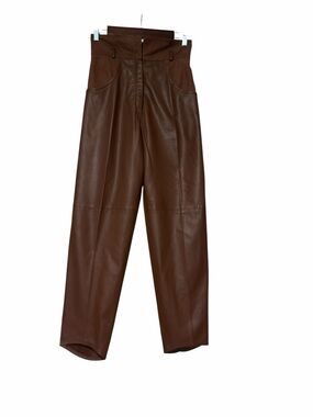 Vintage Luigi Morini Brown Genuine Leather High-Waisted Pants – Made in Italy